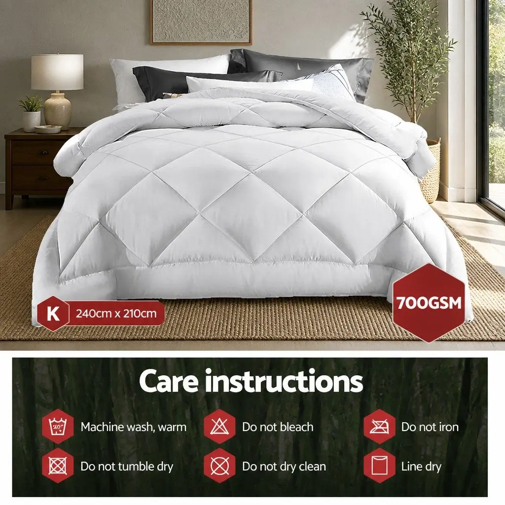 King Size Quilt Microfibre Bamboo Blend White 240cm x 210cm