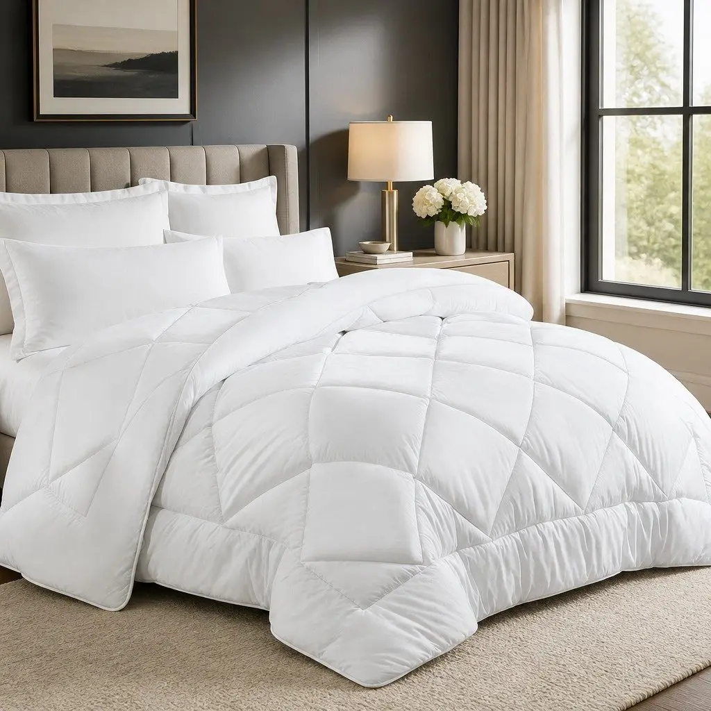 Queen Bamboo Microfibre Quilt Baffle Box Design Soft Breathable Bedding White