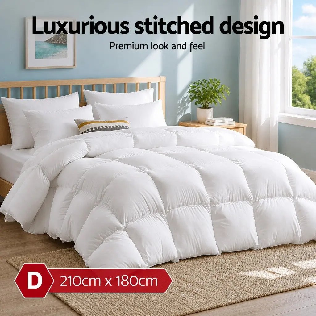 Duck Down Feather Quilt 700GSM Double Bed Baffle Construction White