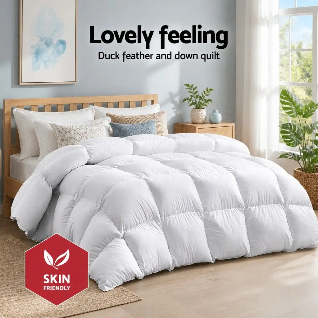 Duck Down Feather Quilt 700GSM Double Bed Baffle Construction White