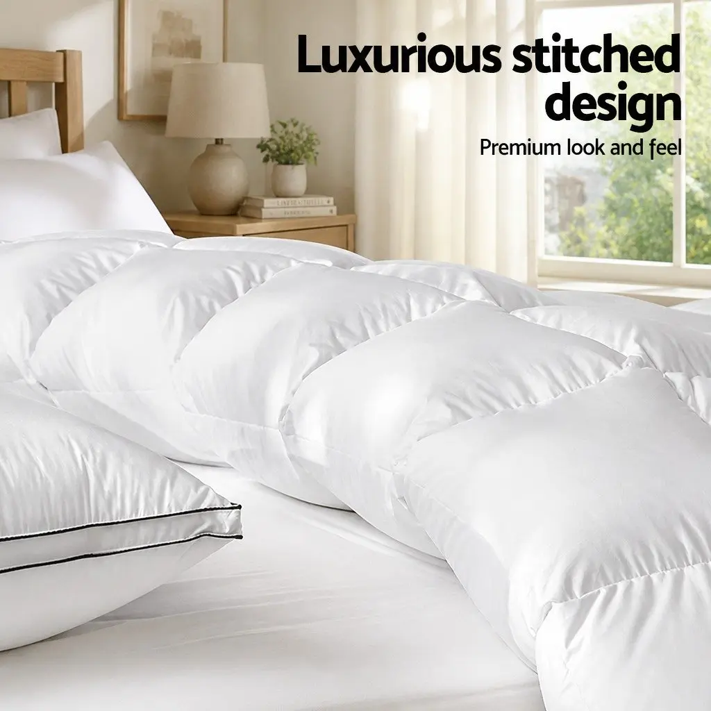 Duck Down Feather Quilt Super King 700GSM Baffle Construction Cotton Cover White