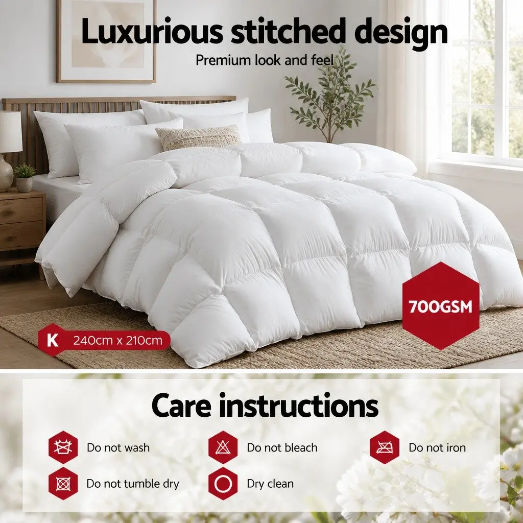 Duck Down Feather Quilt Lightweight King Size White Cotton Cover