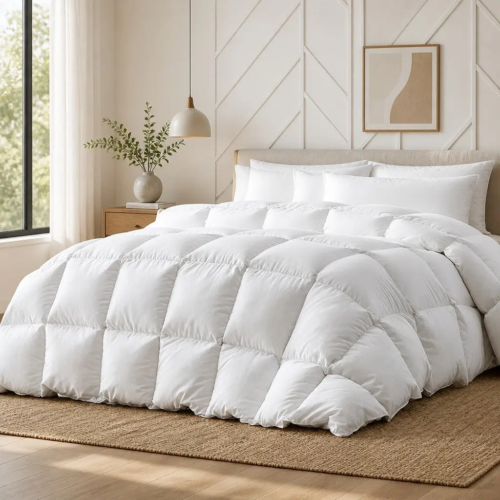 Duck Feather Down Quilt Baffle Box Construction Queen Size White