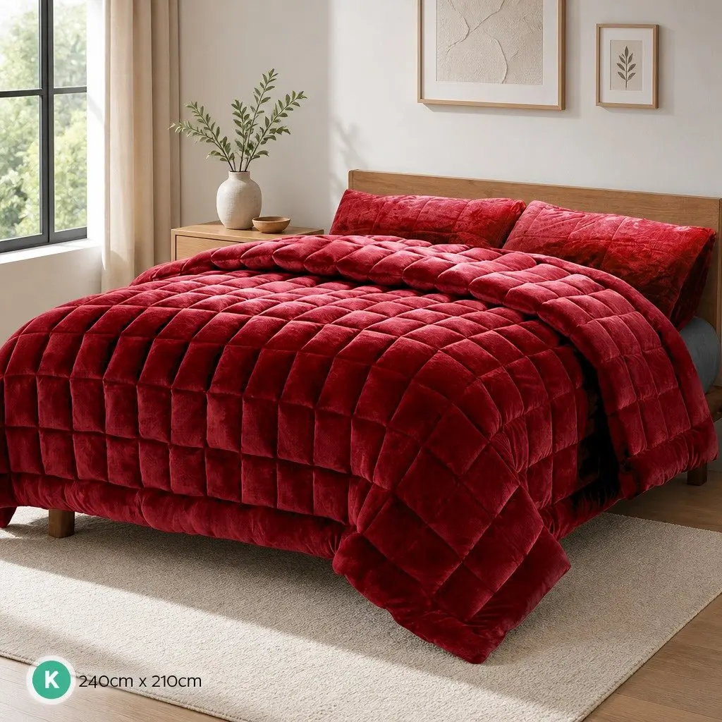 Faux Mink Quilt King Size Double-Sided Burgundy Winter Bedding