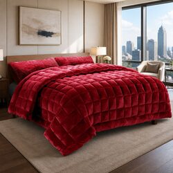 Faux Mink Quilt Burgundy Super King Size Double-Sided Winter Bed Cover Machine