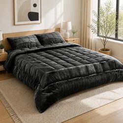 Faux Mink Quilt Double Bed Charcoal Winter Weight Soft Warm Bedding Set