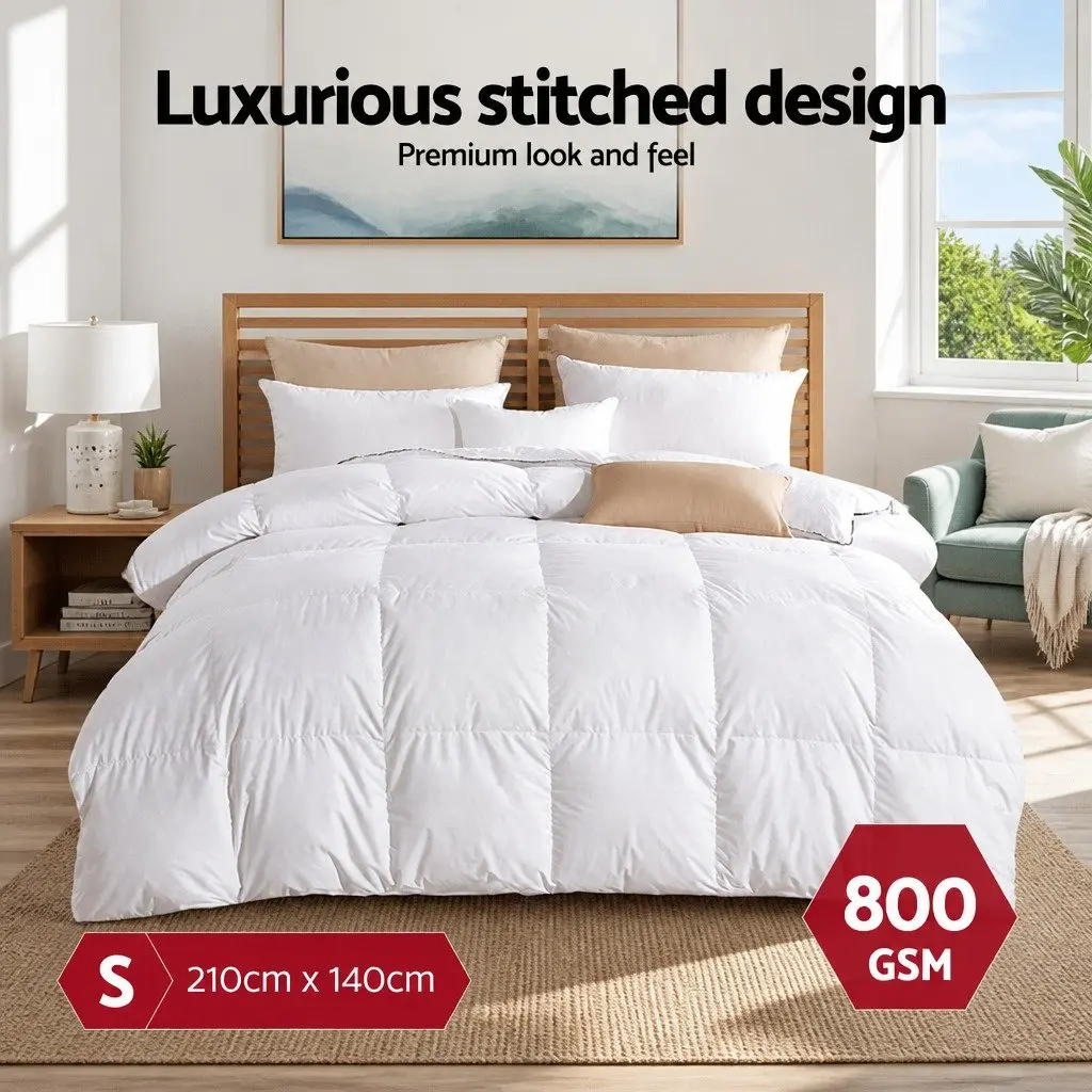 Goose Down Feather Quilt Single 800GSM Winter Duvet Comforter White Cotton Cover