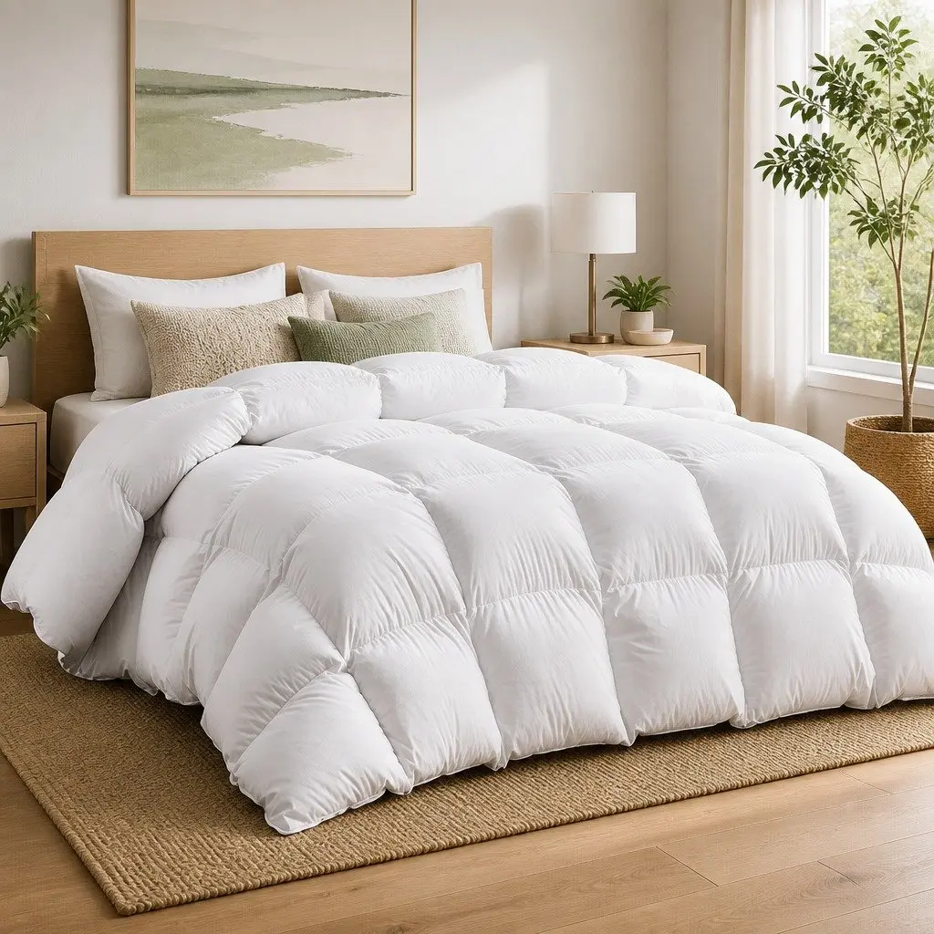 Queen Goose Feather Down Quilt 500GSM Winter Bedding White Baffle Box