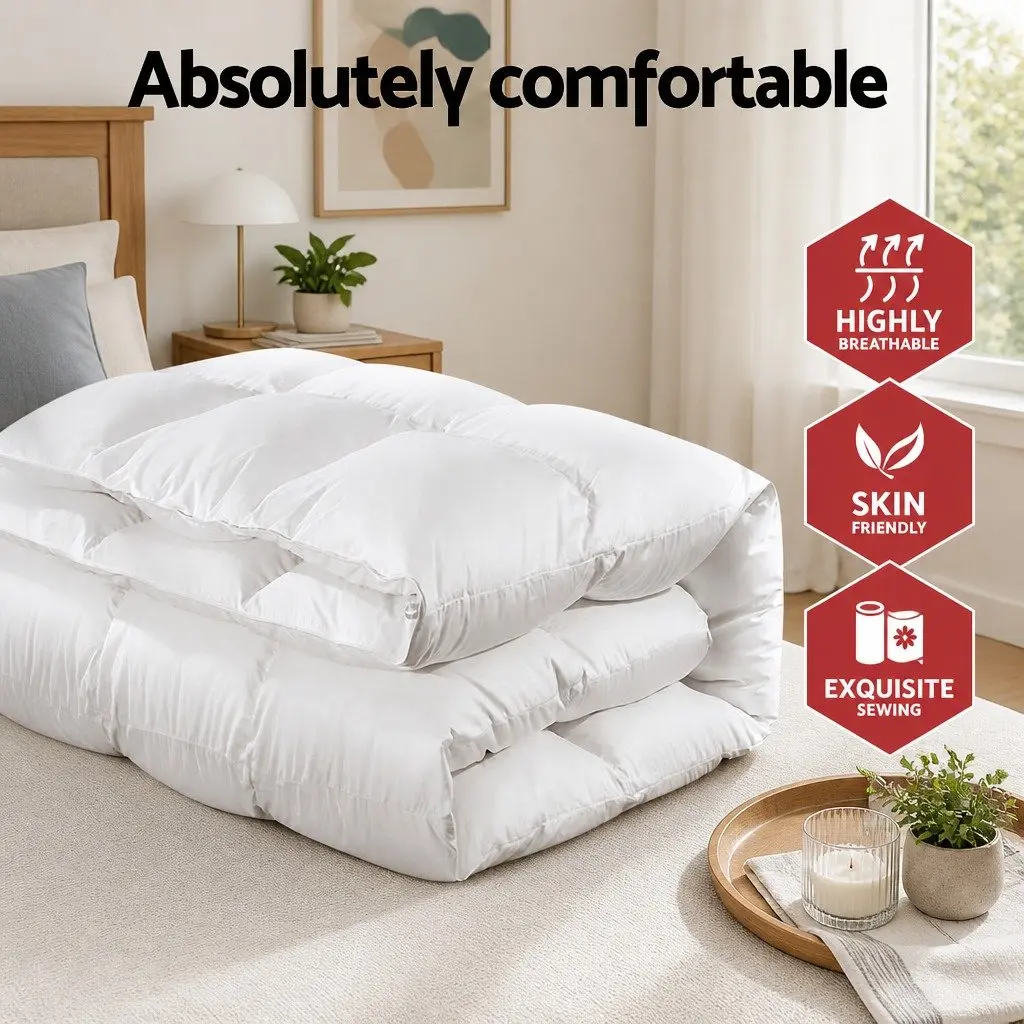 Queen Goose Feather Down Quilt 500GSM Winter Bedding White Baffle Box
