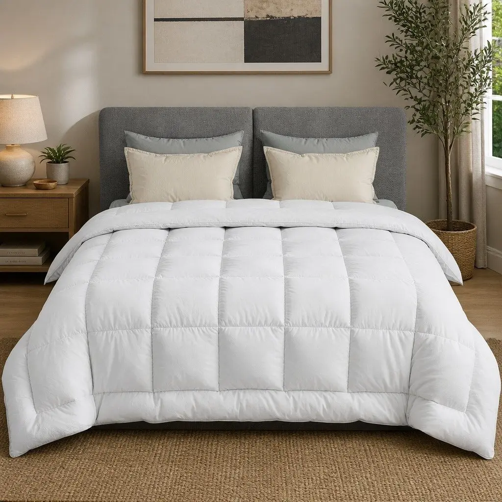 Wool Quilt 500GSM Winter Double Baffle Box Construction White Cotton Cover