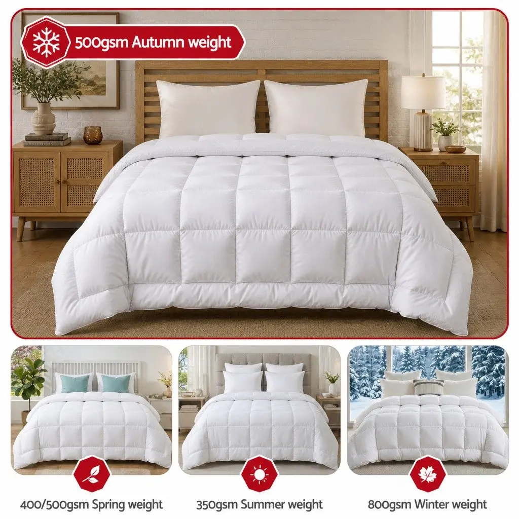 Wool Quilt 500GSM Winter Double Baffle Box Construction White Cotton Cover