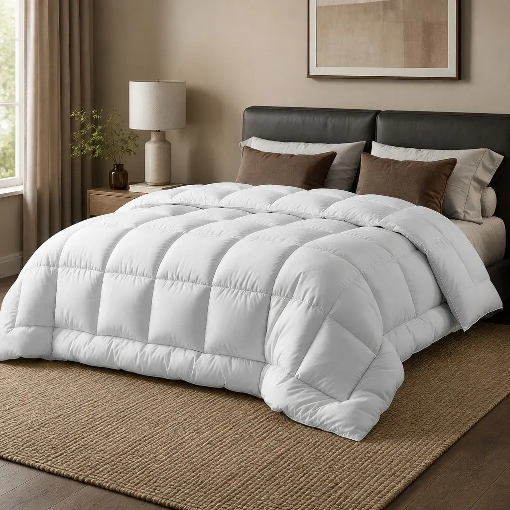 Wool Quilt Super King 800GSM Winter Doona Baffle Box Construction White Cotton Cover