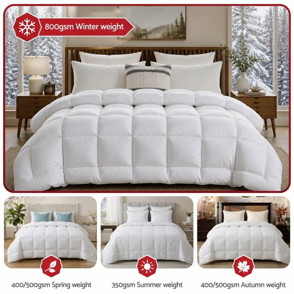 King Wool Quilt 800GSM Winter Doona Baffle Box Construction White