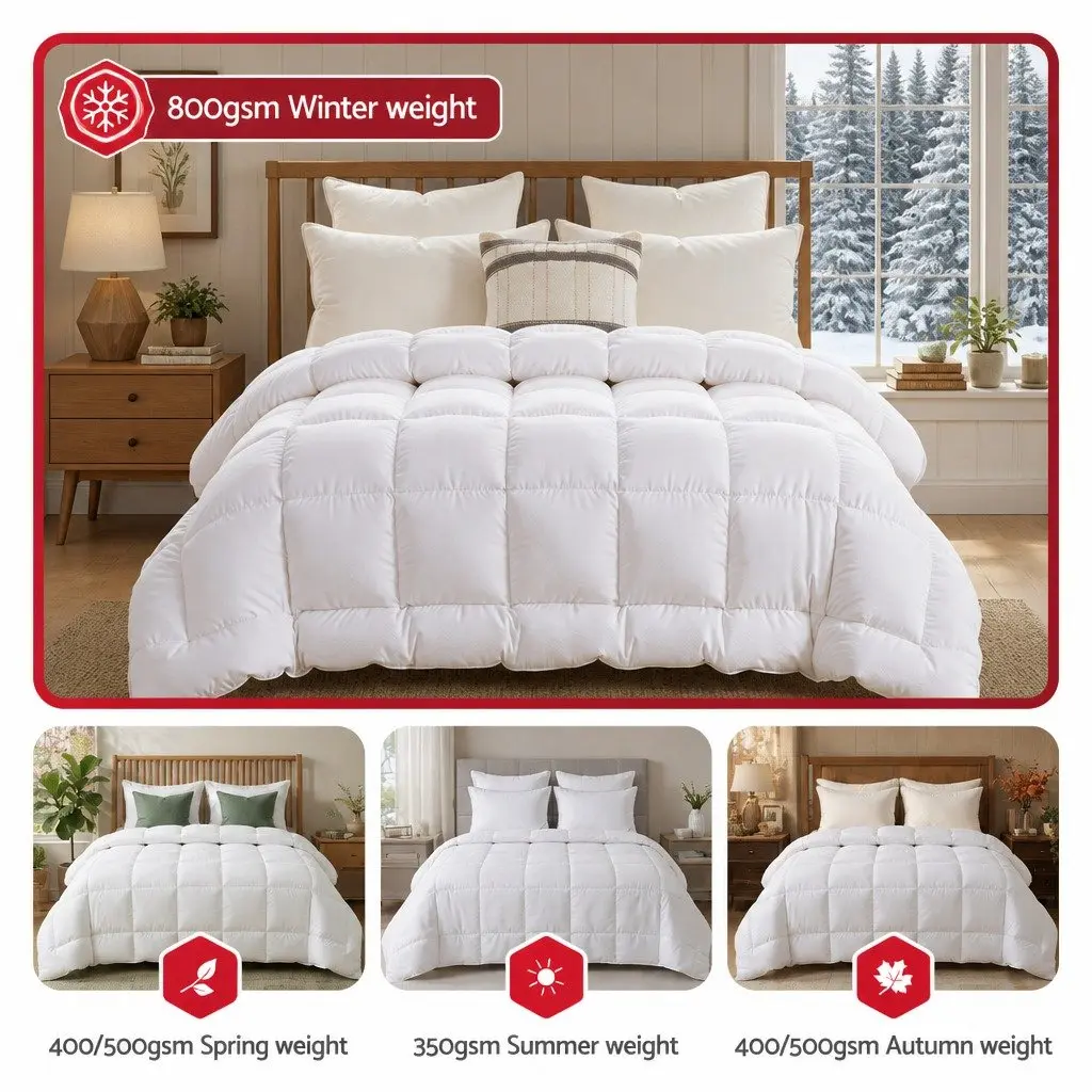 Wool Quilt 800GSM Winter Queen Size Baffle Box Construction White Cotton Cover