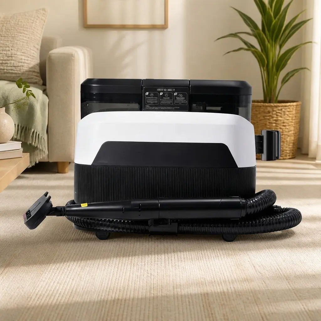 Carpet Cleaner Portable Spot Machine 12kPa Suction Hot Water Cleaning Black and White