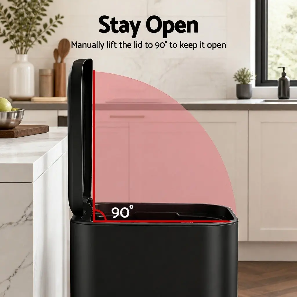 Pedal Kitchen Trash Can 40L Rectangular Steel Black Soft Close Lid