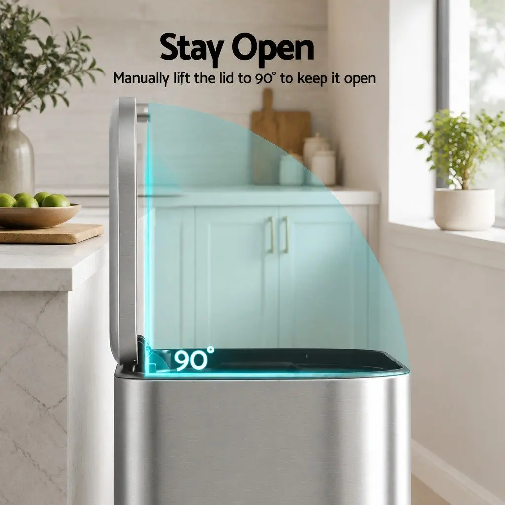 Pedal Bin 40L Steel Soft Close Lid Removable Bucket Silver Kitchen Trash Can