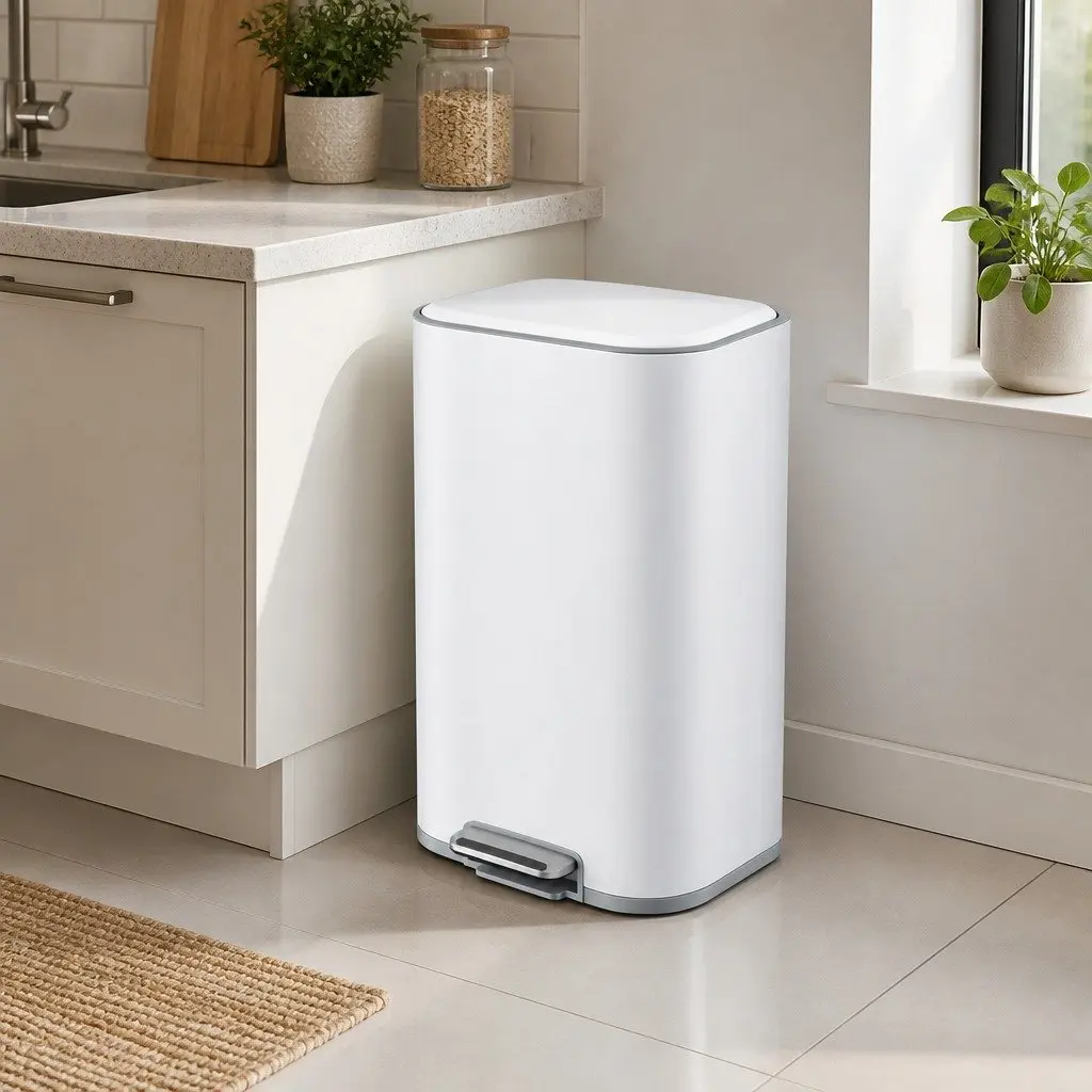 Pedal Bin 40L Steel Kitchen Trash Can Soft Close Lid Rectangular Rubbish Garbage