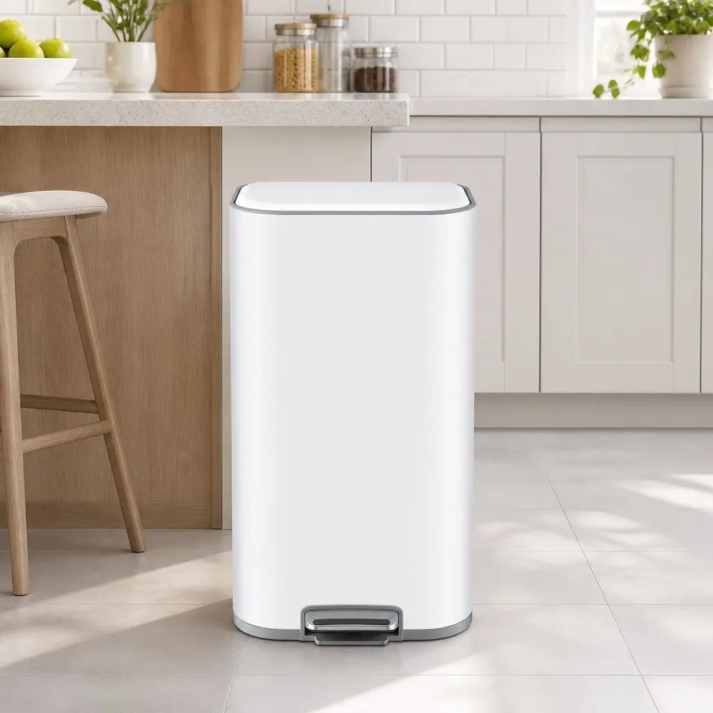 Pedal Bin 40L Steel Kitchen Trash Can Soft Close Lid Rectangular Rubbish Garbage