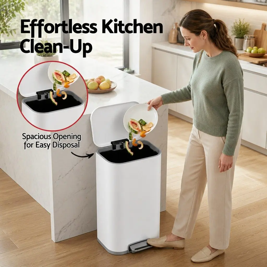Pedal Bin 40L Steel Kitchen Trash Can Soft Close Lid Rectangular Rubbish Garbage