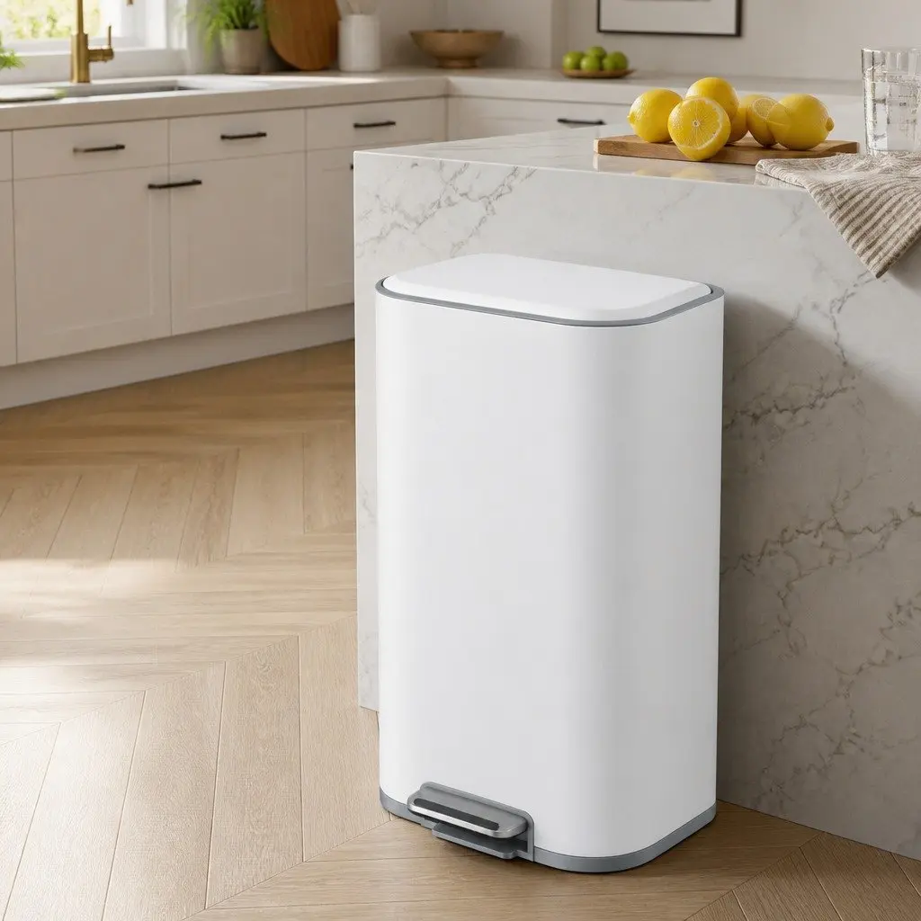 Pedal Bin 40L Steel Kitchen Trash Can Soft Close Lid Rectangular Rubbish Garbage