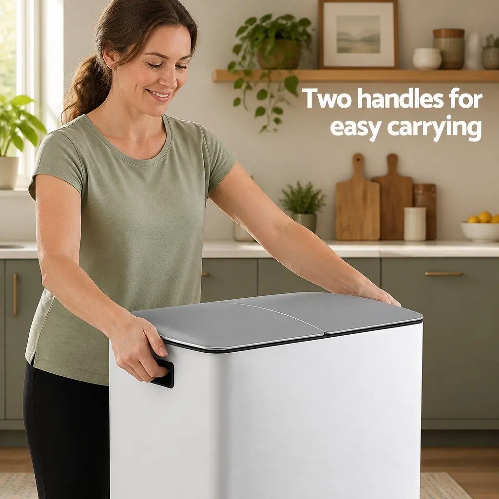 Pedal Bin Dual Compartment 40L White Kitchen Rubbish