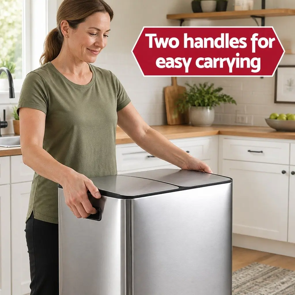 Pedal Bin Dual Compartment 60L Stainless Steel Silver Kitchen Home
