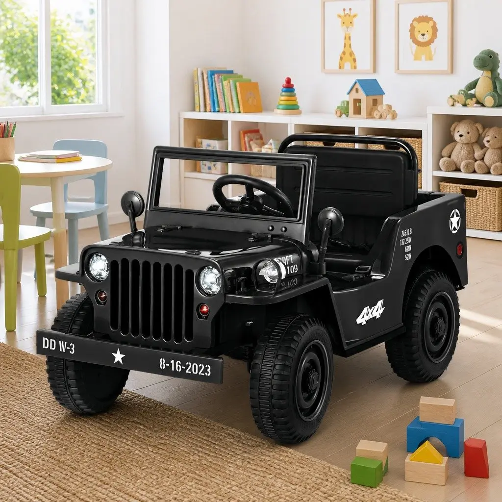 Kids Ride On Car Electric 12V Black Off-Road Jeep Toy with Remote Control