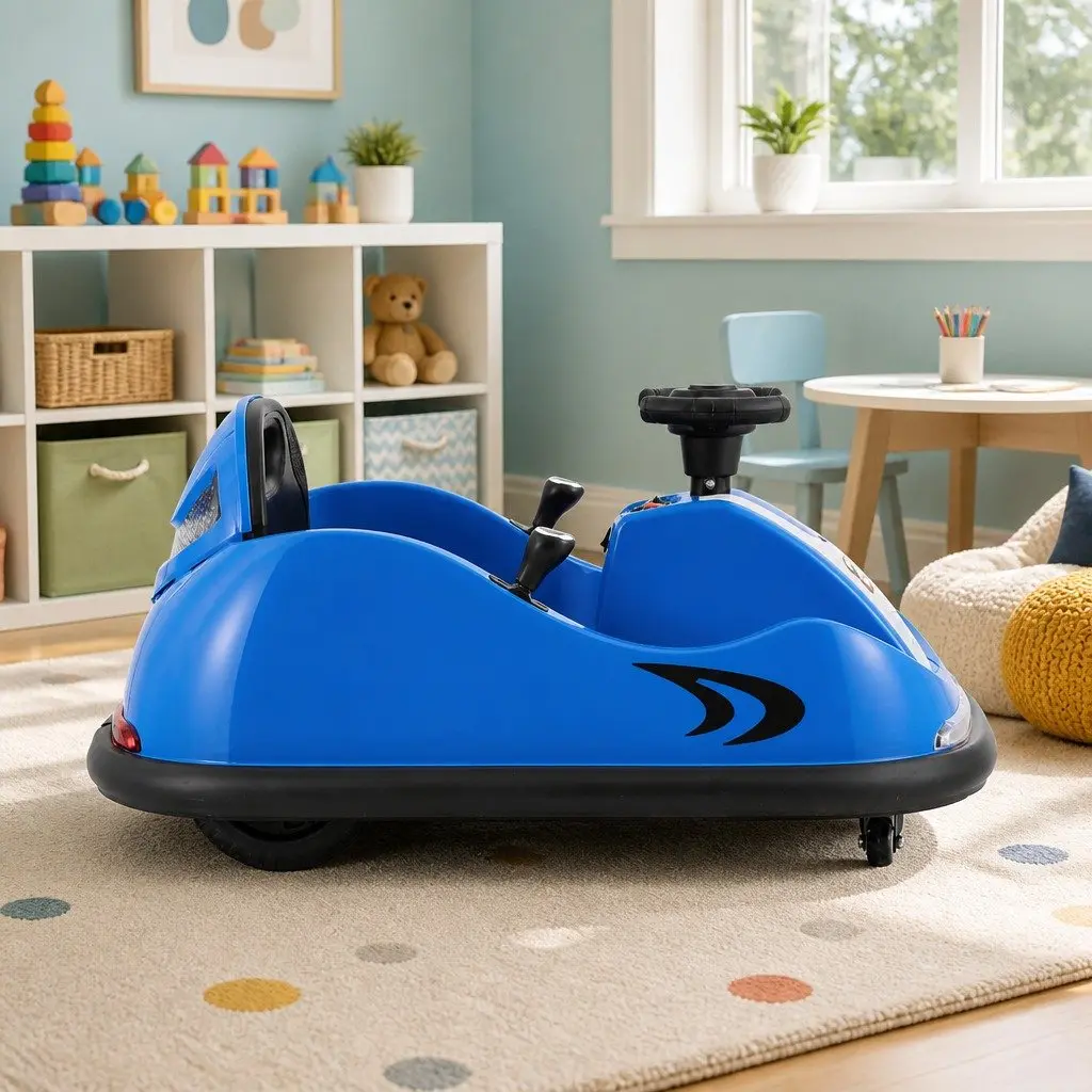 Ride On Bumper Car 6V Electric Toy with Remote Control Steering Wheel Blue