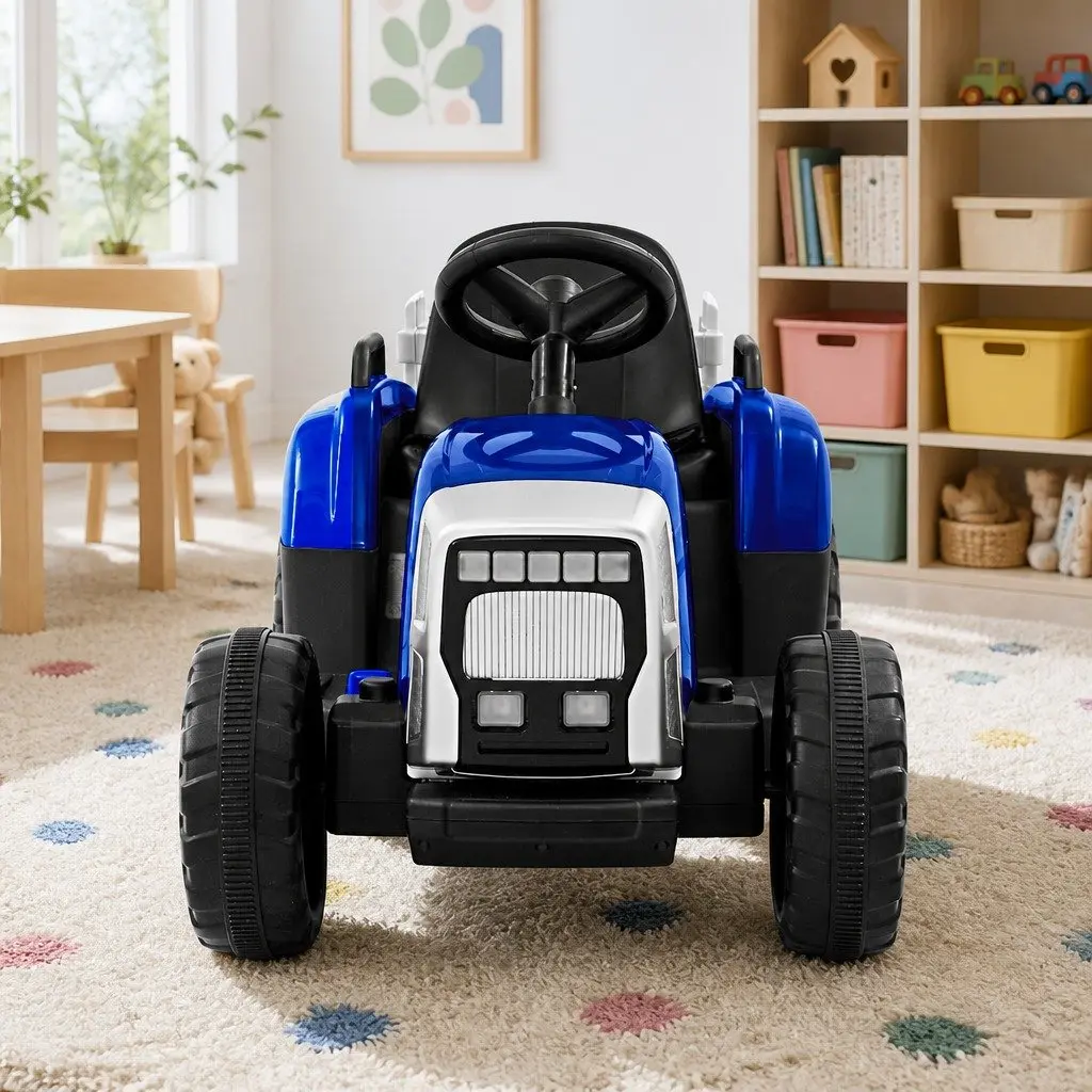 Ride On Car Kids Electric Tractor 12V Battery Powered Blue Outdoor Play