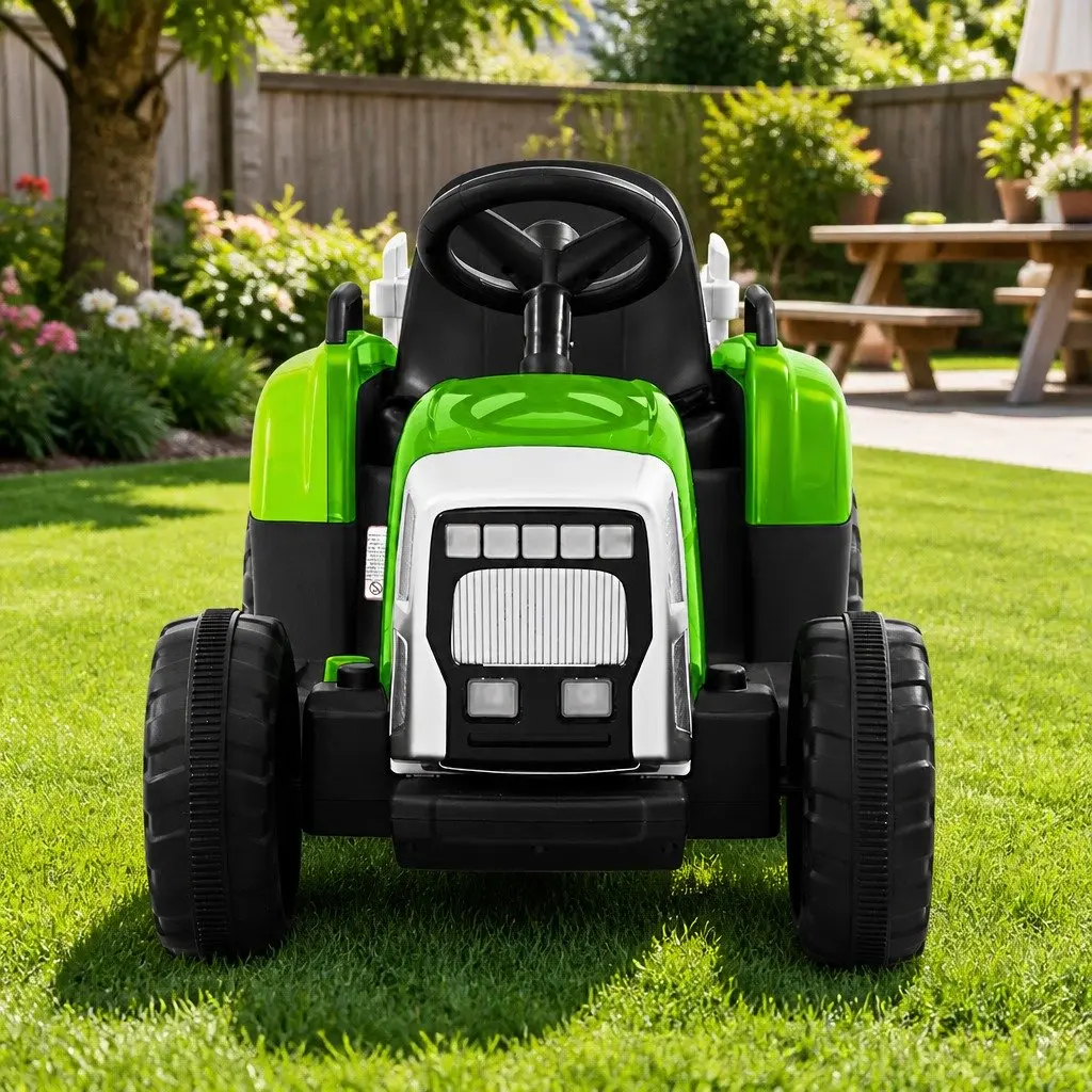 Ride On Tractor 12V Electric Car Toy with Detachable Trailer Green for Kids Ages 3-6
