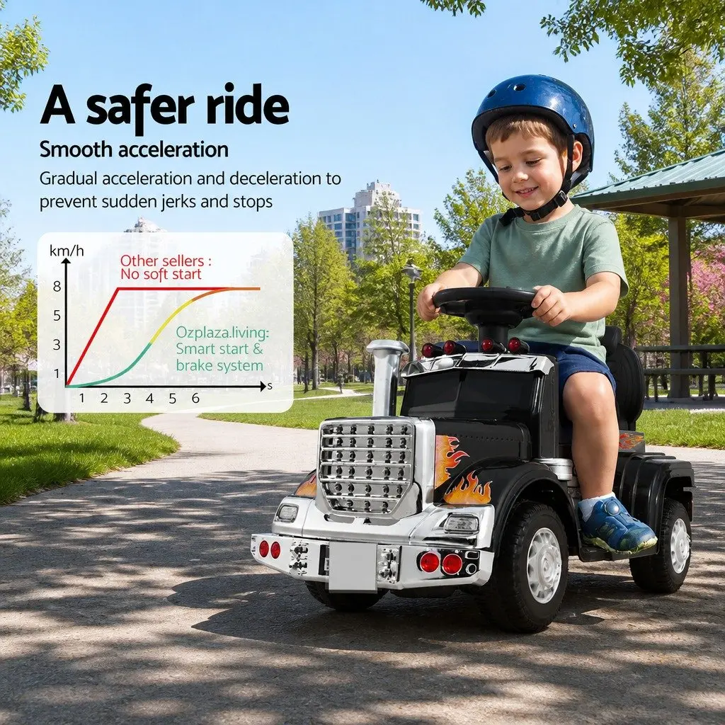 Ride On Truck Electric Toy Car with Steering Wheel and Pedal Control Black
