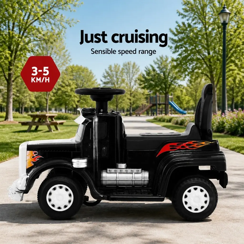 Ride On Truck Electric Toy Car with Steering Wheel and Pedal Control Black