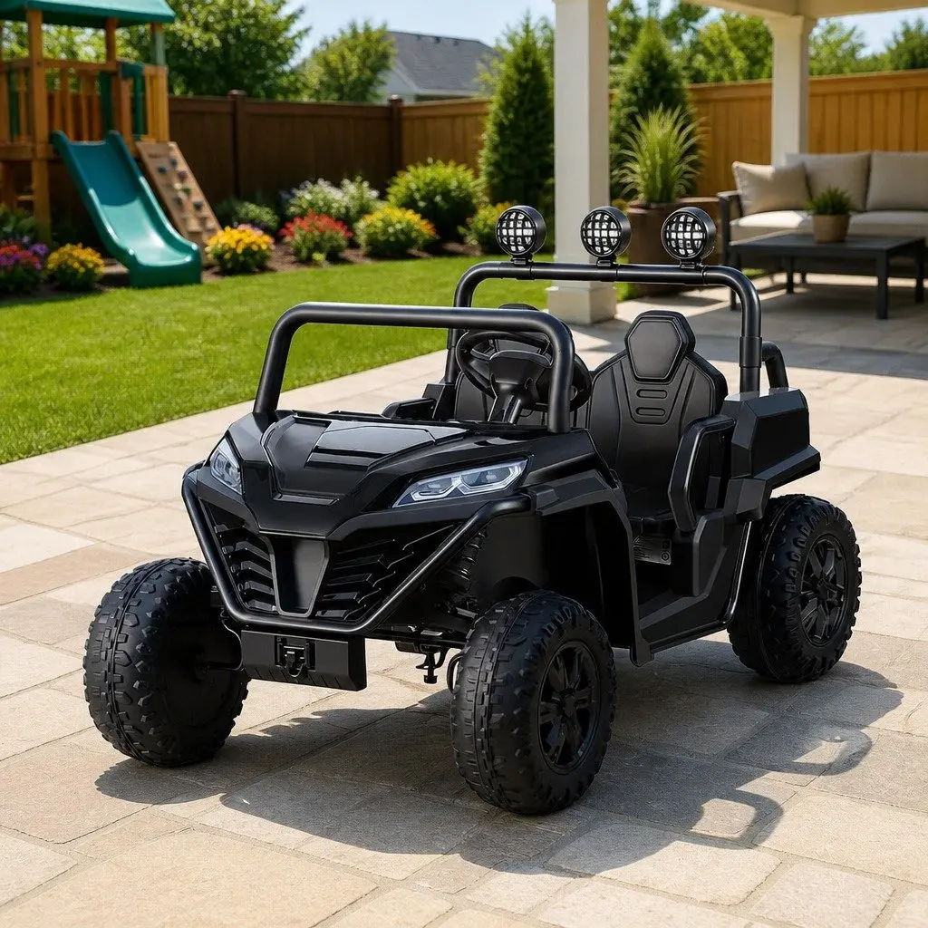 Kids Ride On Car Electric Toy with Remote Control Steering Wheel Headlight Music Black