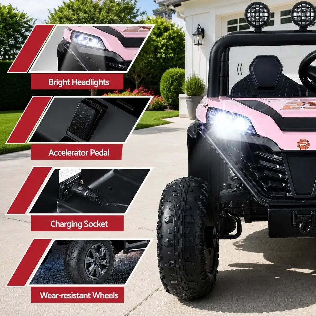Kids Ride On Car Electric with Headlight Music Remote Control Pink 120cm