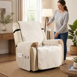 Recliner Chair Cover Quilted Slipcover Waterproof Protector with Storage