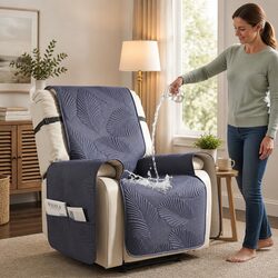 Recliner Chair Cover Quilted Grey Waterproof Slipcover with Side Pockets