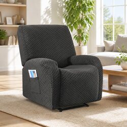 Recliner Chair Cover with Storage Side Pockets Grey Soft Fabric Stretch