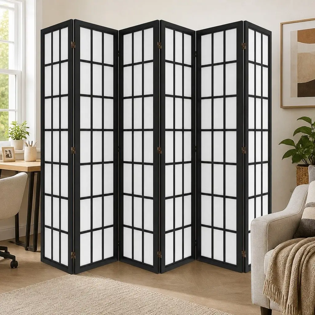 6 Panel Folding Room Divider Freestanding Privacy Screen 170cm Black
