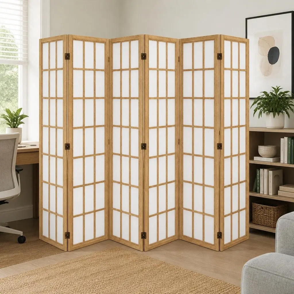6 Panel Folding Room Divider Privacy Partition 170cm Natural Wood