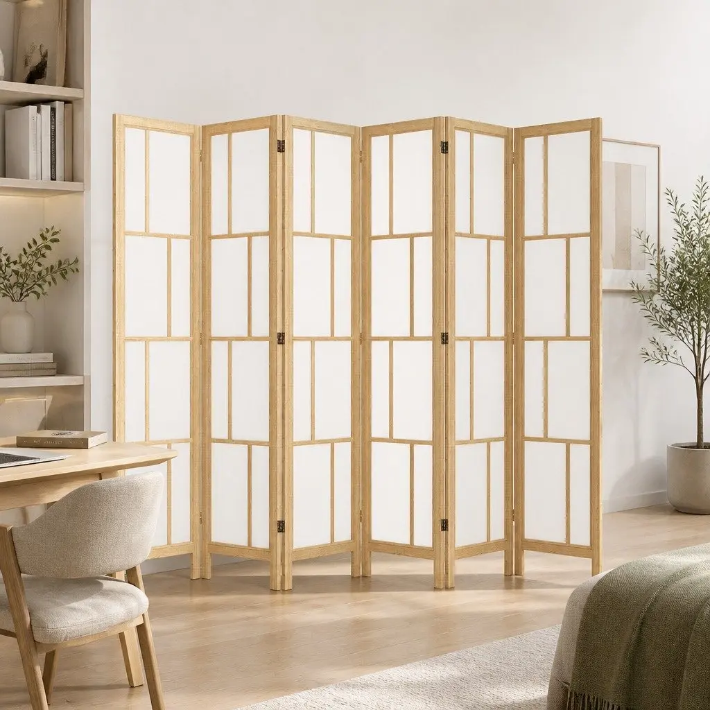 6 Panel Room Divider Freestanding Folding Screen 170cm Natural Wood Indoor Partition