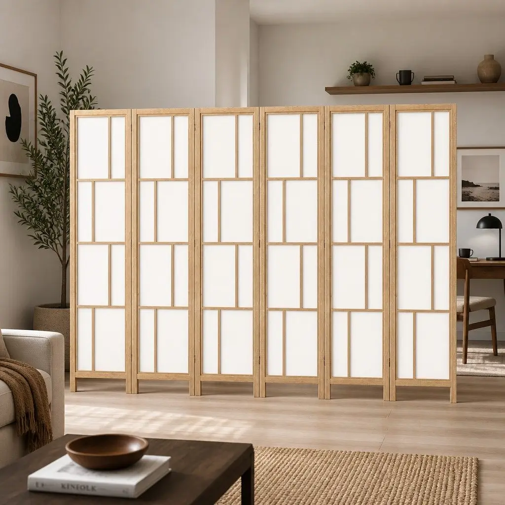 6 Panel Room Divider Freestanding Folding Screen 170cm Natural Wood Indoor Partition