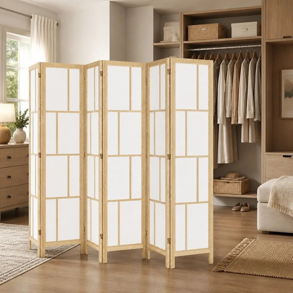 6 Panel Room Divider Freestanding Folding Screen 170cm Natural Wood Indoor Partition
