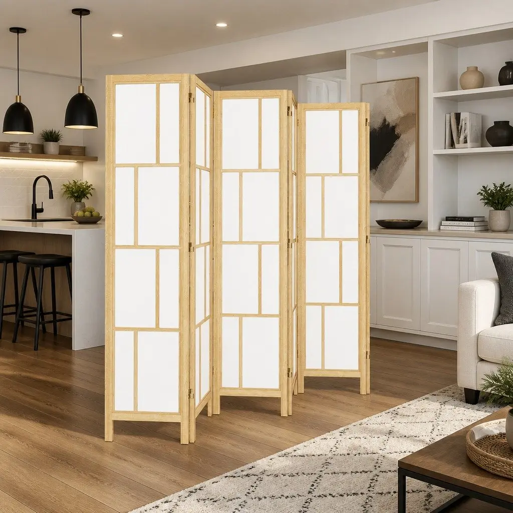 6 Panel Room Divider Freestanding Folding Screen 170cm Natural Wood Indoor Partition