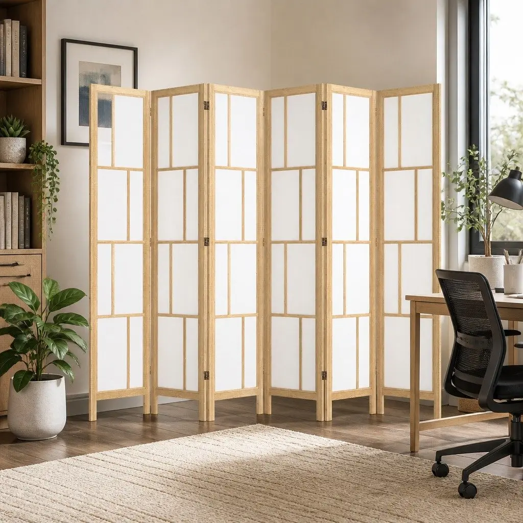 6 Panel Room Divider Freestanding Folding Screen 170cm Natural Wood Indoor Partition