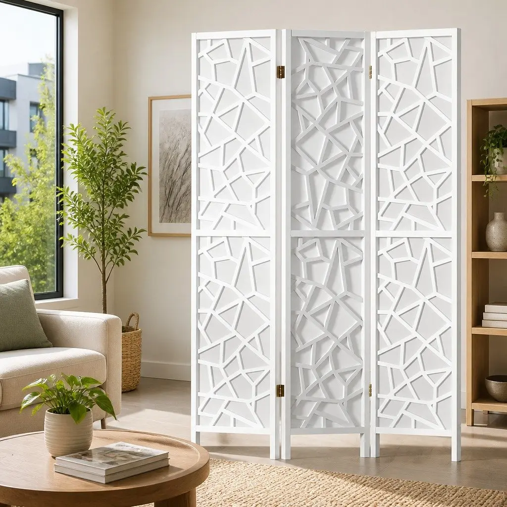 3 Panel Room Divider Screen Folding Privacy Space Partition 122x170cm White