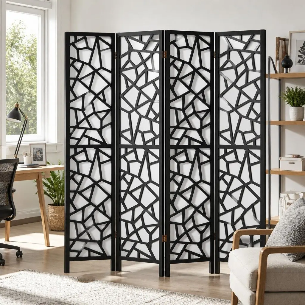 4 Panel Room Divider Screen Foldable Privacy Partition 162x170cm Black Non-Woven Fabric