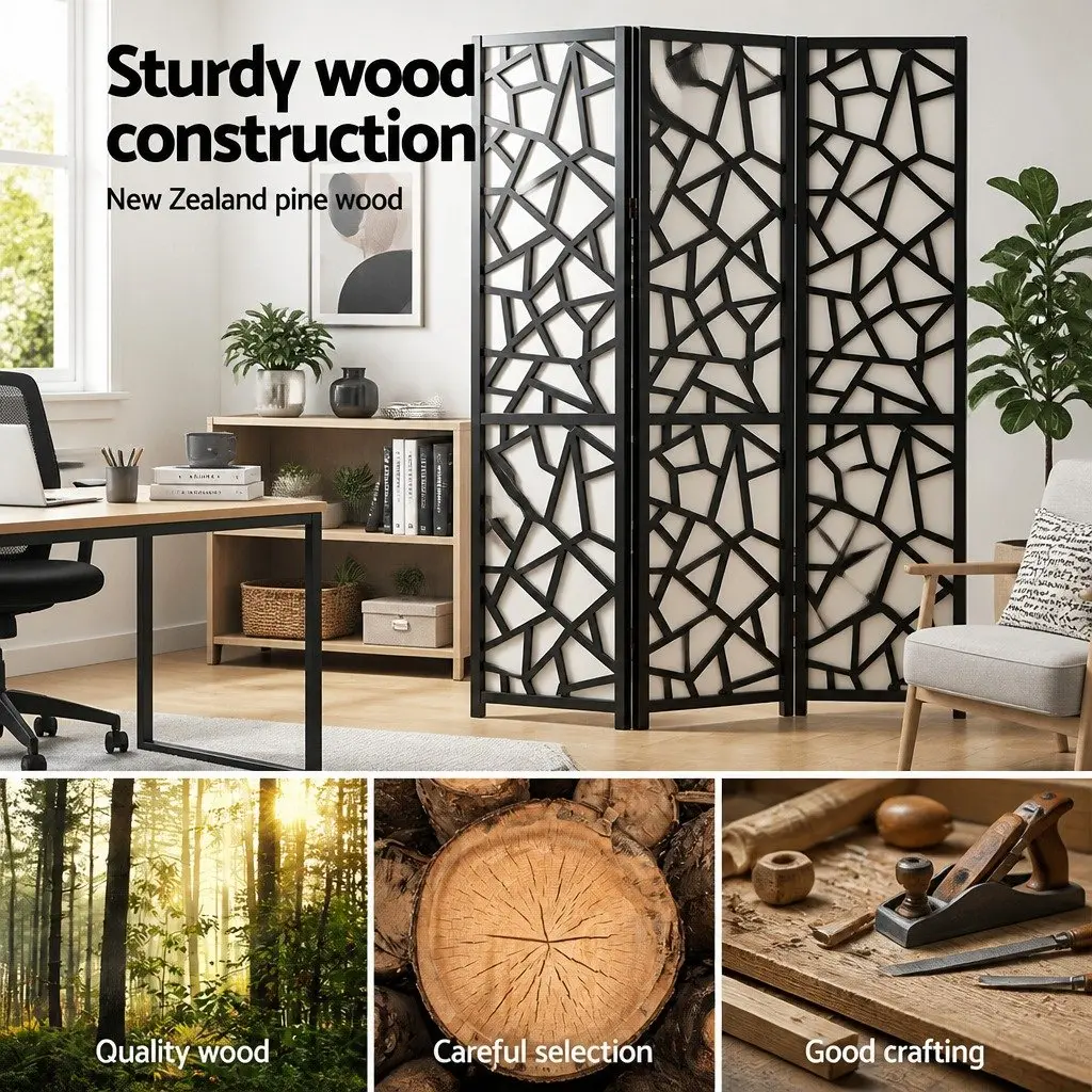 4 Panel Room Divider Screen Foldable Privacy Partition 162x170cm Black Non-Woven Fabric