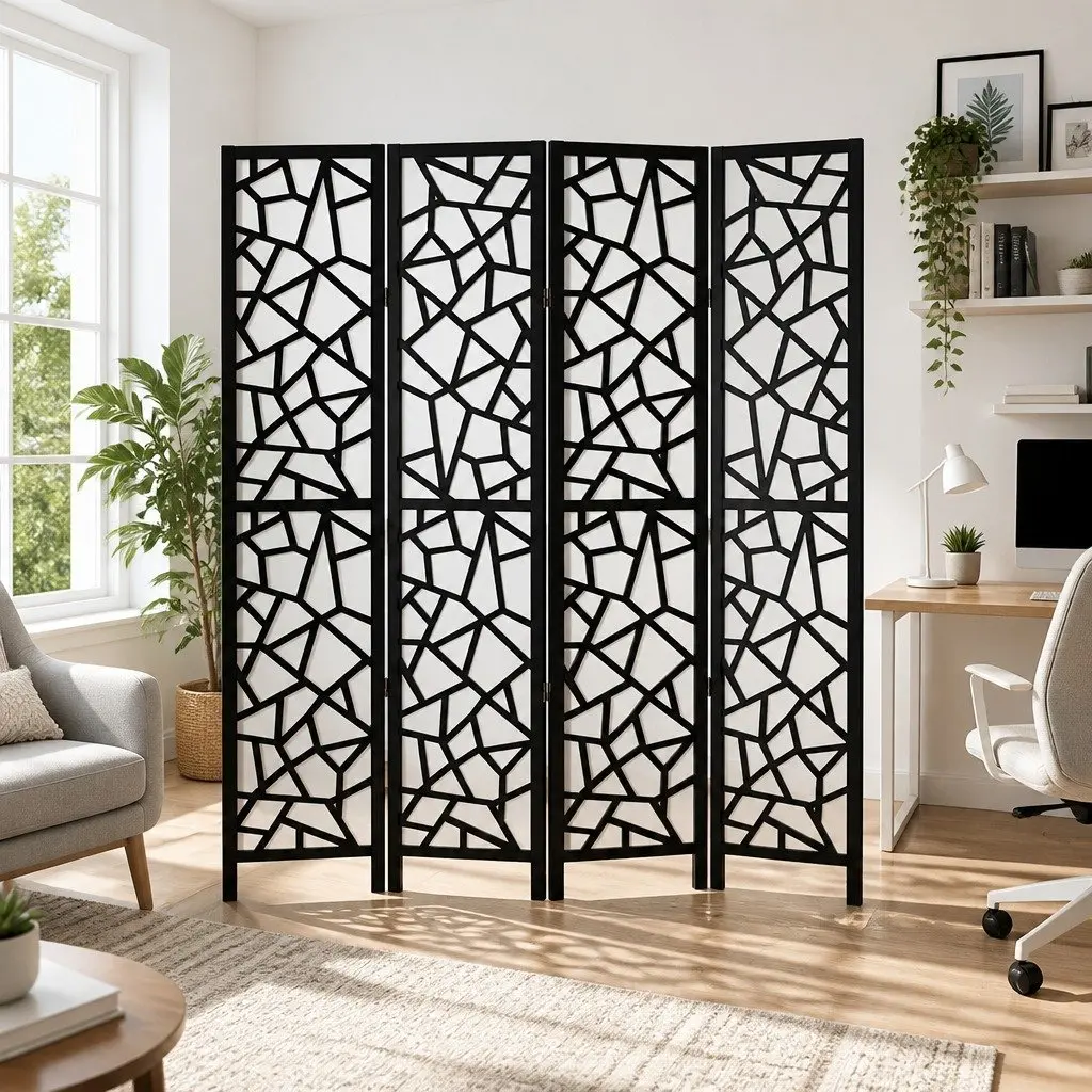 4 Panel Room Divider Screen Foldable Privacy Partition 162x170cm Black Non-Woven Fabric