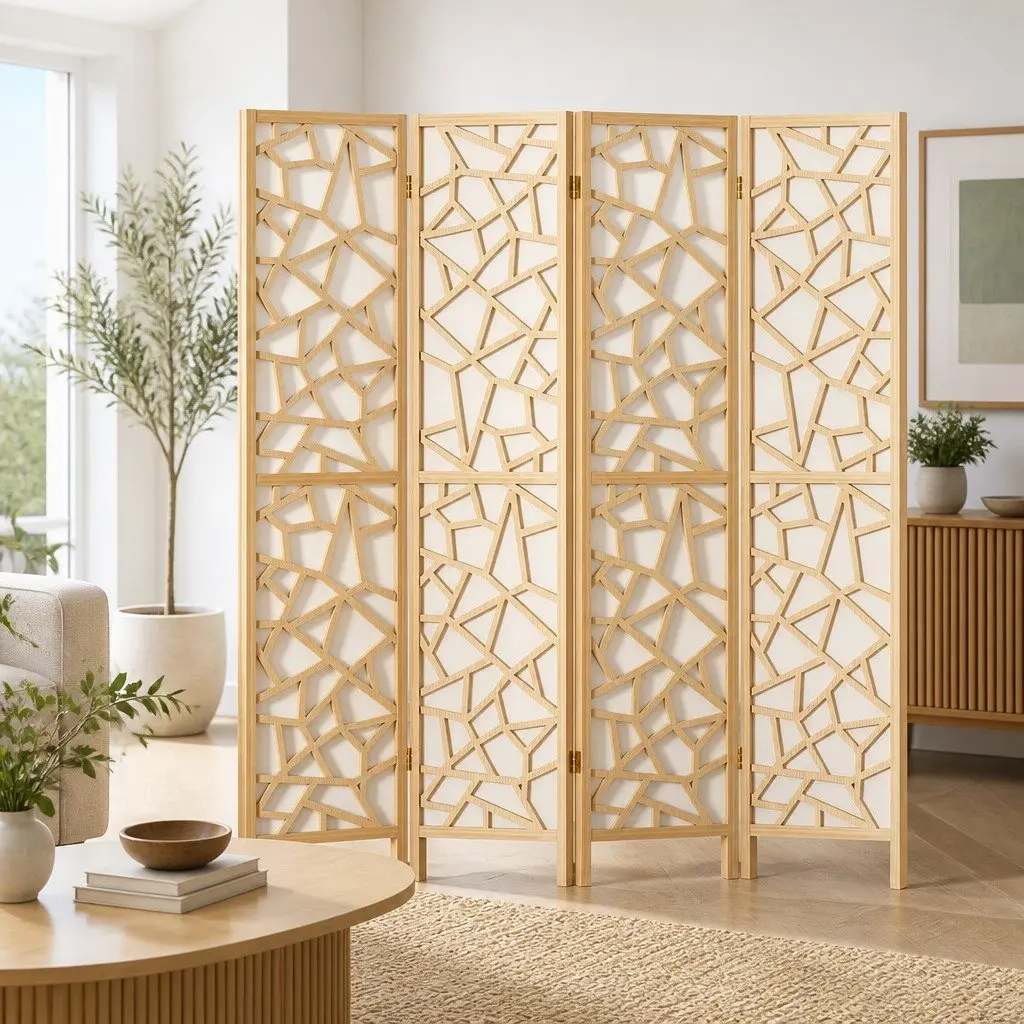 Room Divider Screen Foldable Pine Wood 162x170cm Natural